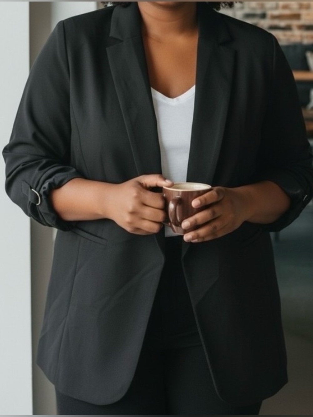 Eloquii Black Open-Front Blazer with Rolled Sleeves